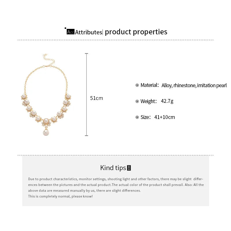 Imitation Pearl Pendant Earrings French Inlaid Shiny Rhinestones Pendnat Necklaces Elegant Woman for Wedding Party Jewelry Set K