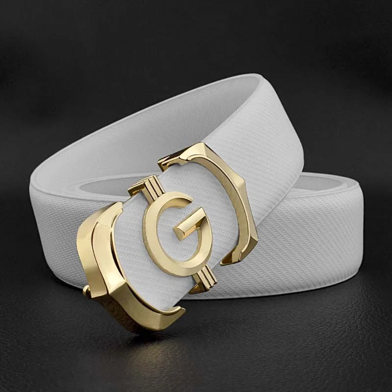 Men's designer leather belt by Ansoff, casual white waist strap with high-quality genuine cowskin for a luxury fashion look.