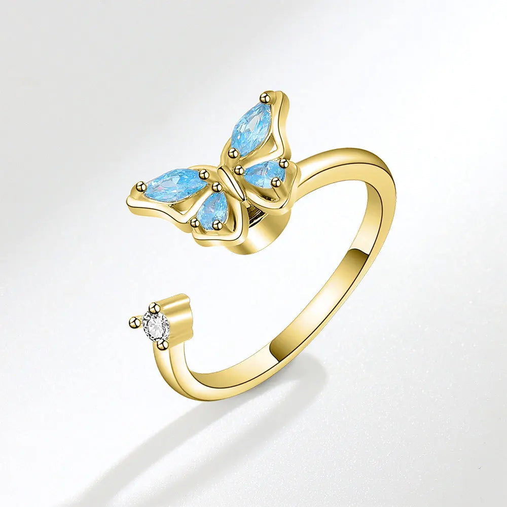 SMJEL Fidget Spinner Ring Anxiety for Women Multiple Crystal Flower Eye Butterfly Animal Ring Rotate Anti Stress Wedding Jewerly