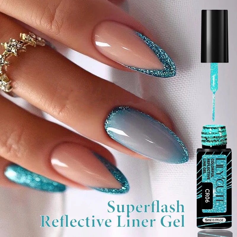 LILYCUTE 5ML Champagne Gold Reflective Glitter Liner Gel Nail Polish Bright Sparkling French Semi Permanent Nail Painting UV Gel