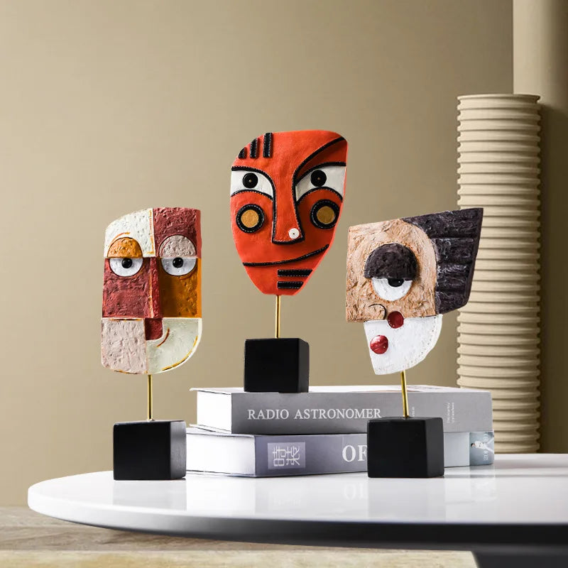 Creative Abstract Face Statue Home Decoration Modern Nordic Style Resin Art Sculpture Crafts Desktop Decors Ornaments