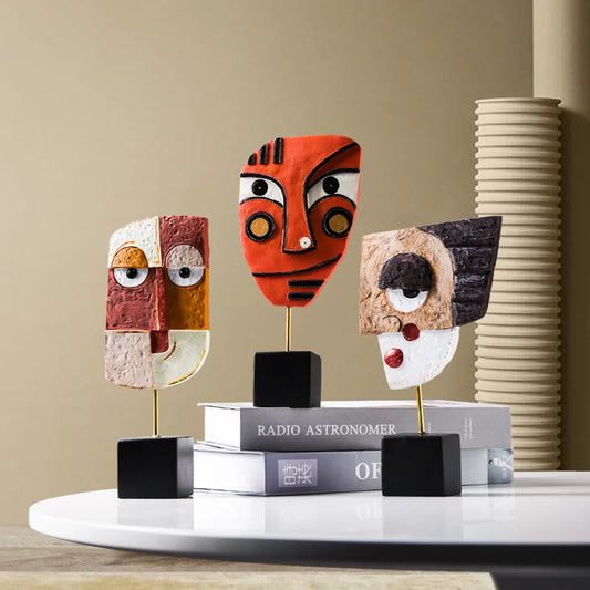 Creative Abstract Face Statue Home Decoration Modern Nordic Style Resin Art Sculpture Crafts Desktop Decors Ornaments