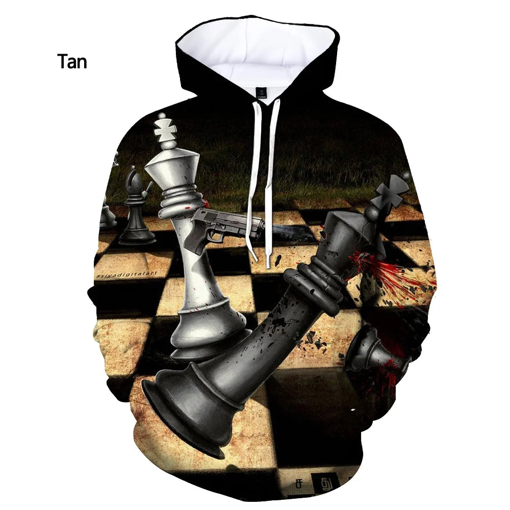 Hoodies Chess Game 3D Print Sweatshirts Boys Girls Children Hooded Pullovers Fashion Kids Long Sleeves Oversized Tracksuit Coat