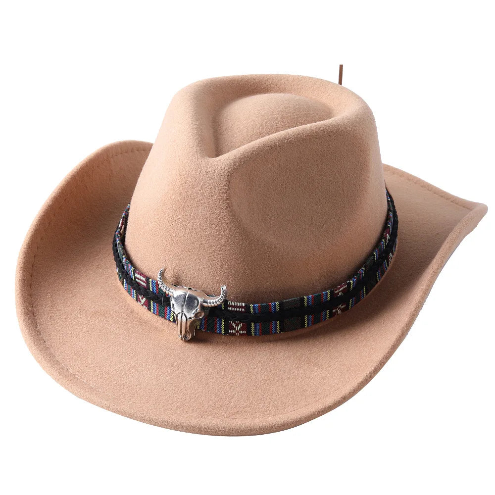 Ansoff cowboy hat with cow head design, monochrome felt, wide brim, outdoor knight-style accessory for men and women
