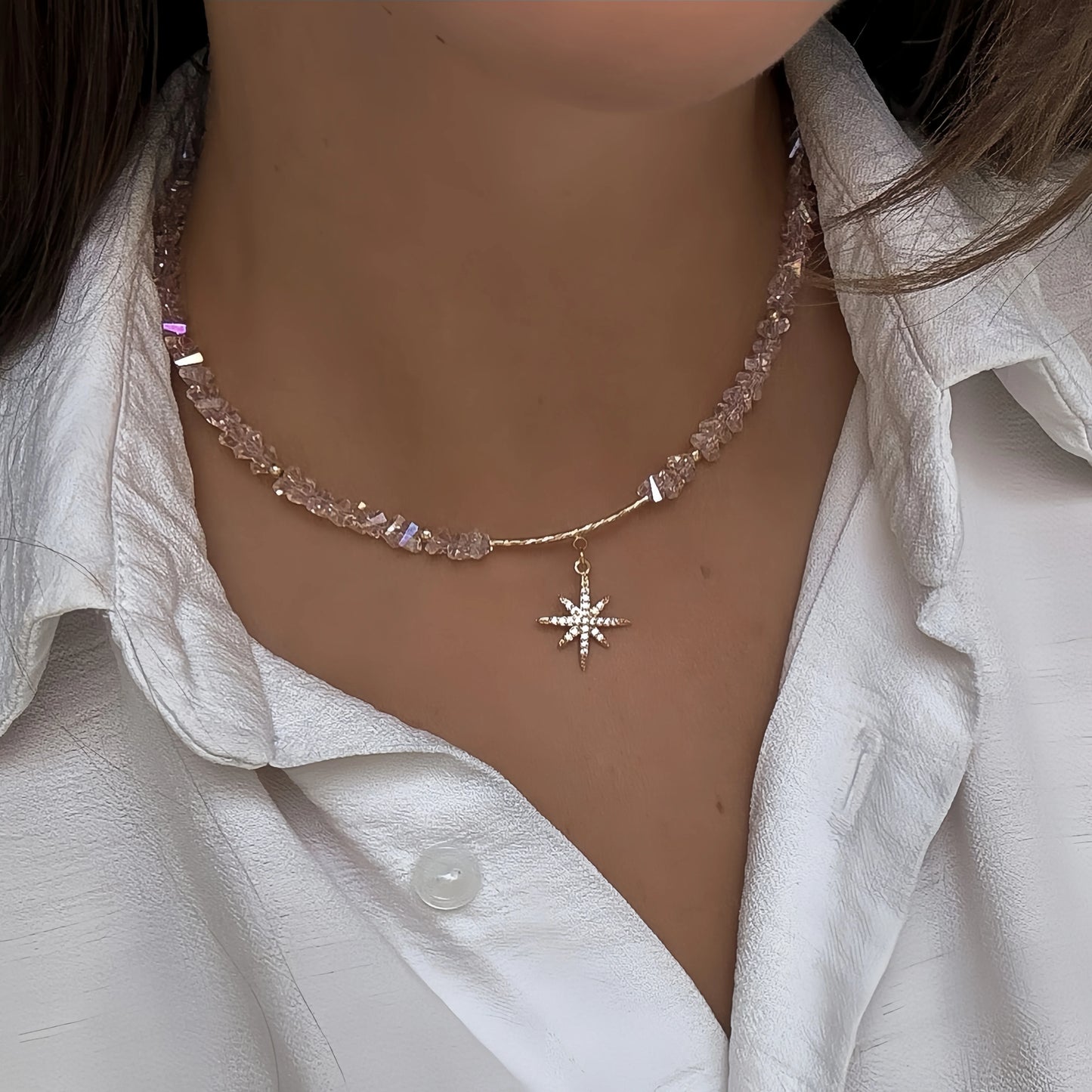 New Irregular Choker Vintage Tassels Zircon Heart Pendant Necklace For Women Female Geometric Baroque Transparent Crystal Chain - Acros