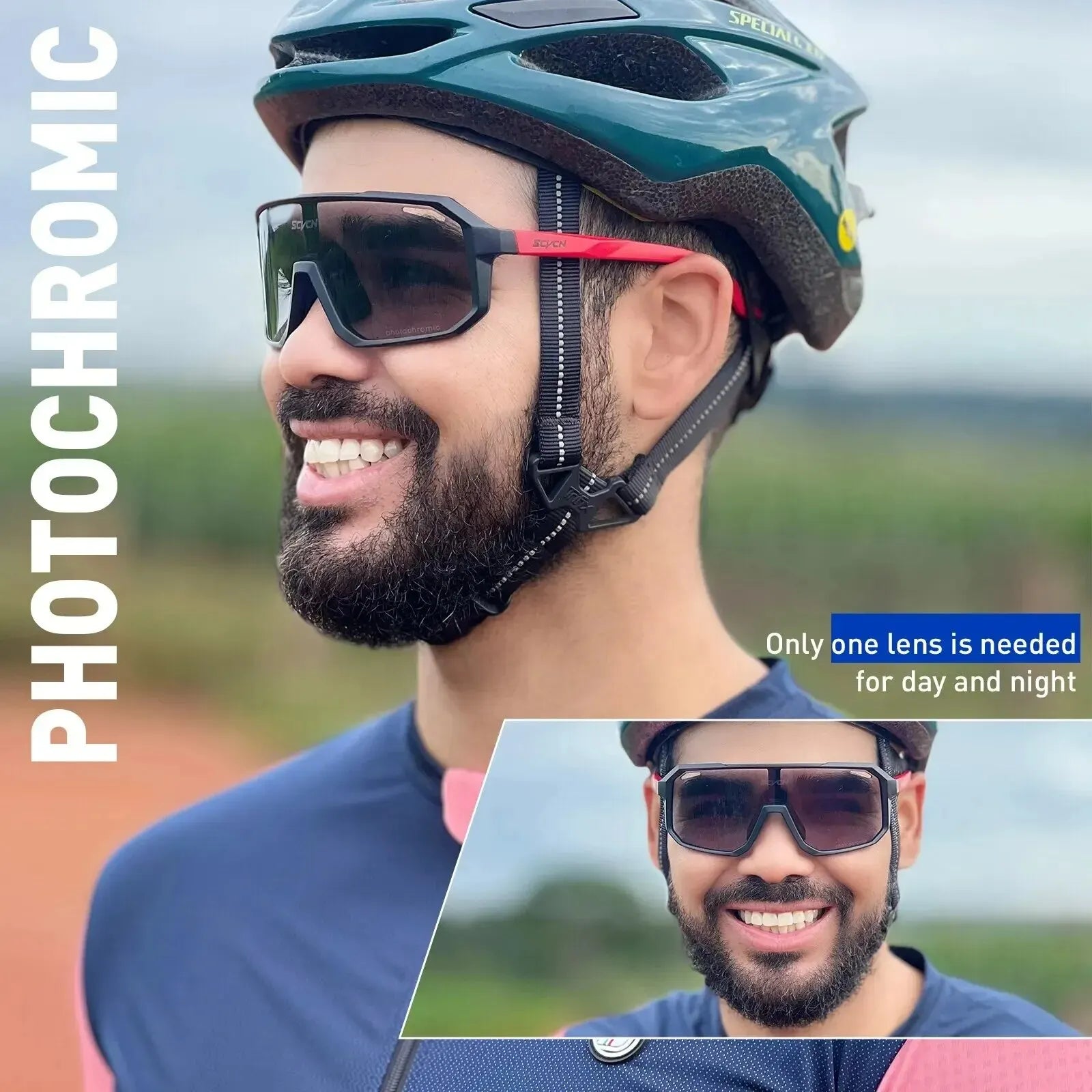 Ansoff photochromic cycling glasses for men and women, mountain bike and road eyewear, outdoor sports and hiking goggles