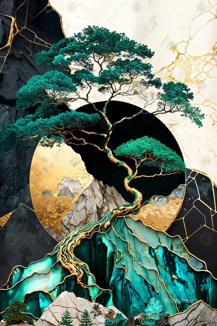Diamond Mosaic Golden Bonsai Sanctuary Art Diamond Painting New Series 2025 Green Tree Diamond Embroidery Cross Stitch Home Gift