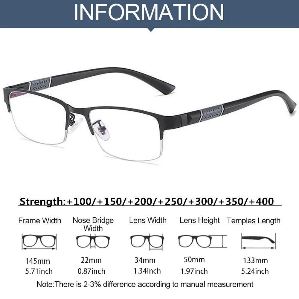 Metal Anti-blue Light Reading Glasses Farsighted Eyeglasses Men Business Eyewear Diopter 0 +1.0 +1.5 +2.0 +2.5 +3.0 +3.5 +4.0 - Acros