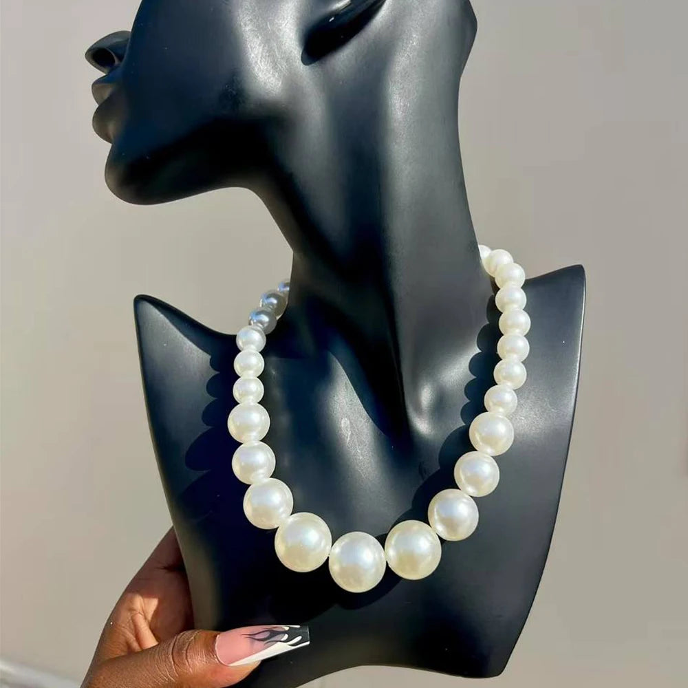 Elegant Imitation Big White Pearl Necklace Earring Jewelry Set for Women Party Wedding Pearl Accessories