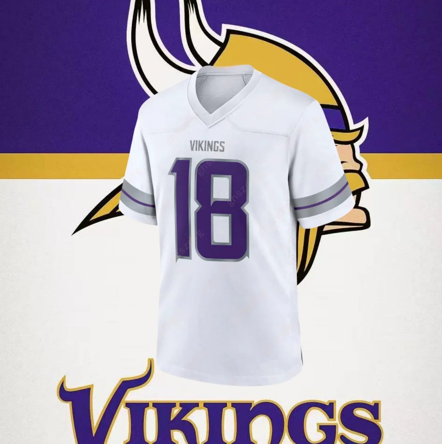 Ansoff 2025 football jersey for men and women featuring Justin Jefferson Vikings #18 design, suitable for training and outdoor exercise.