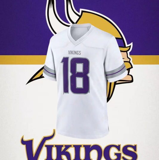 Ansoff 2025 football jersey for men and women featuring Justin Jefferson Vikings #18 design, suitable for training and outdoor exercise.