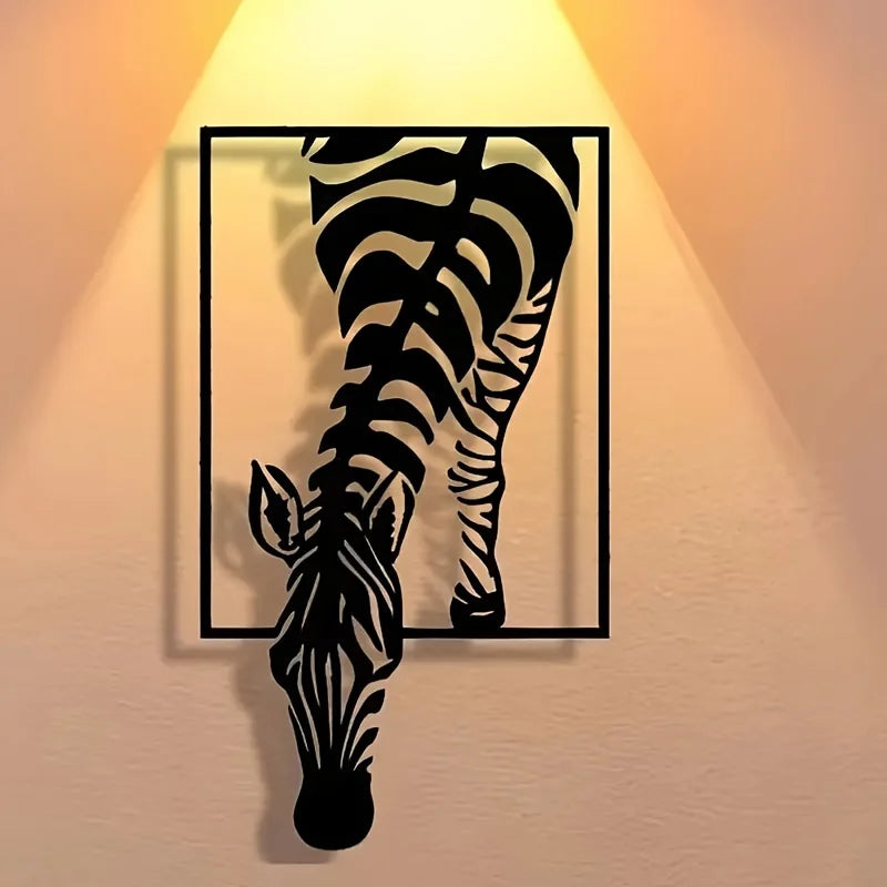 Modern Zebra Metal Art] Minimalist Zebra Metal Wall Art - Modern Striped Iron Decor |  Animal-Themed Design, Zebra Decor