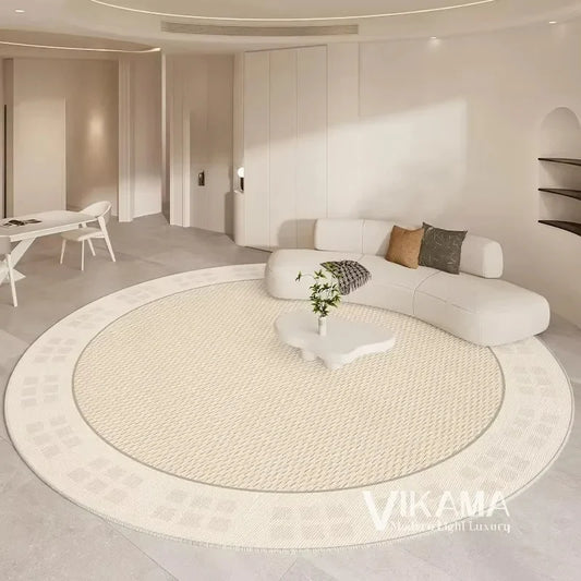 VIKAMA Cream Style Round Living Room Large Carpet Light Luxury Beige Bedroom Rug Creative Design Home Decor Mats NonslipSofa Rug