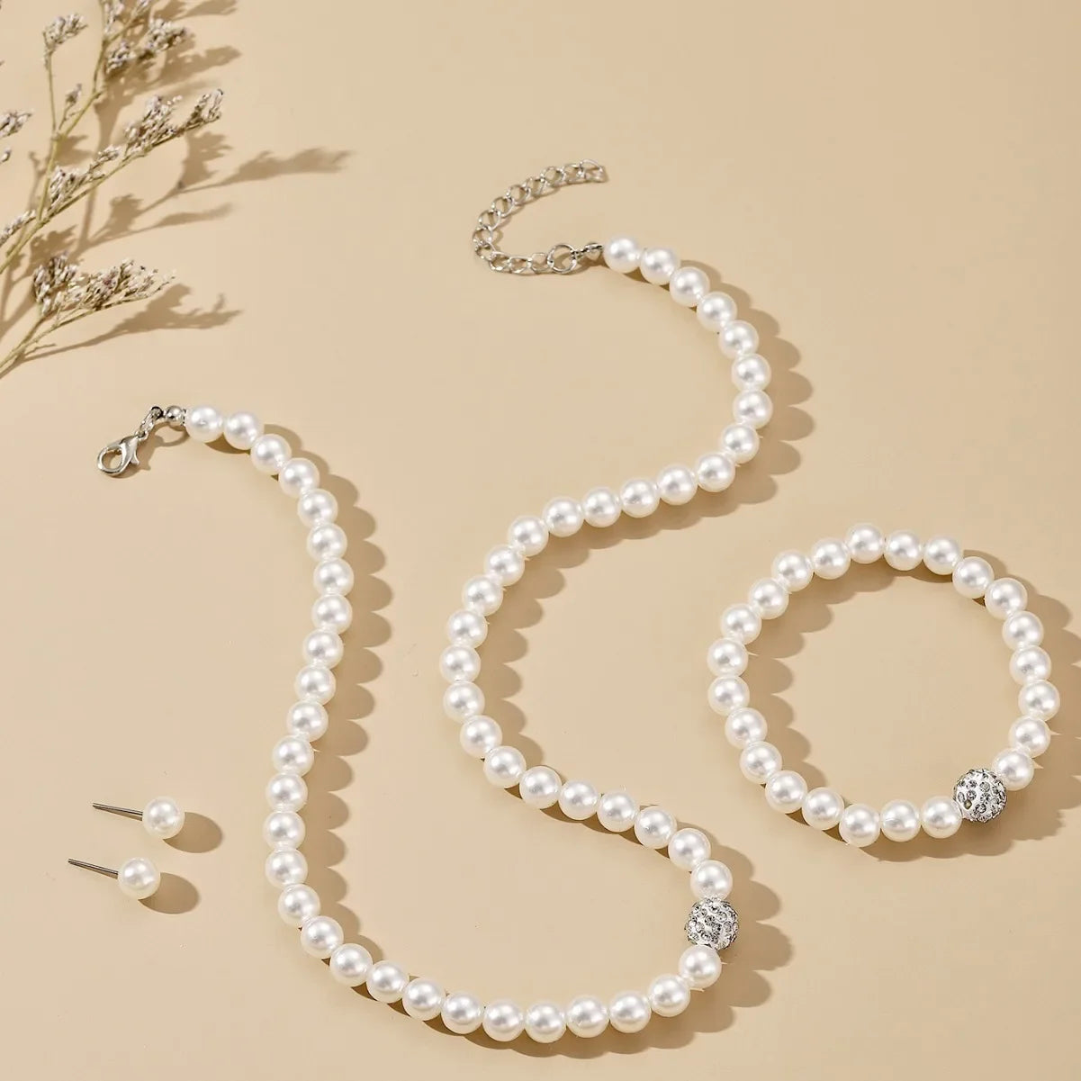 Imitation Pearl Necklace Women Elegant Jewelry Set Necklaces Bracelet Earrings for Ladies Party Fashion Accessories Adult Gifts