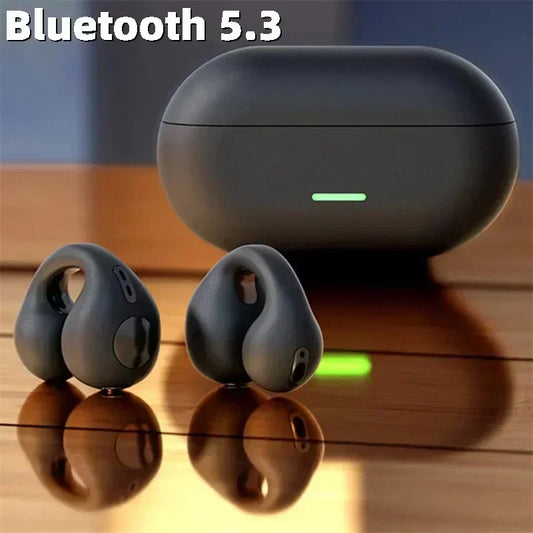 Ansoff T75 Bone Conduction Wireless Bluetooth 5.3 sports headphones with waterproof design and HiFi sound quality, shown on a person.