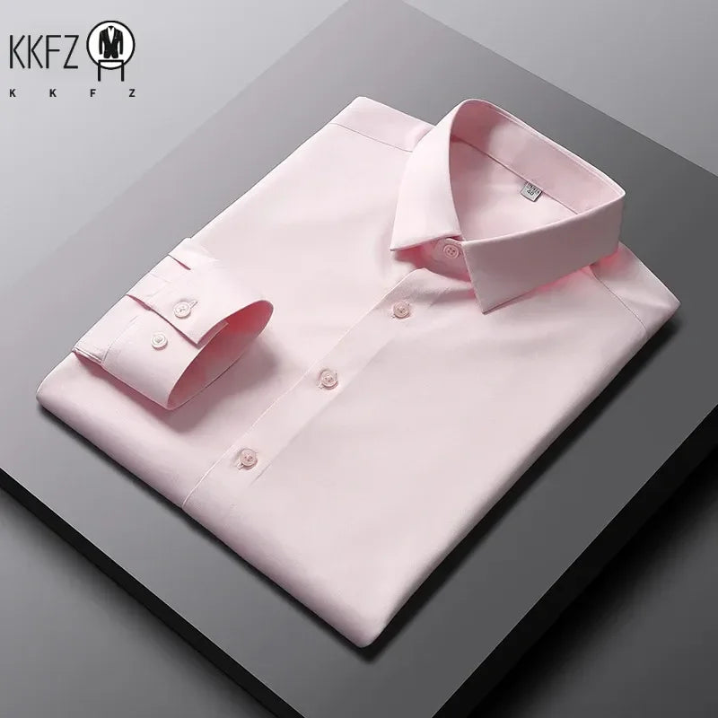 Men's Ansoff long-sleeve casual shirt, solid color, non-iron, wrinkle-resistant business top, suitable for professional and casual wear.