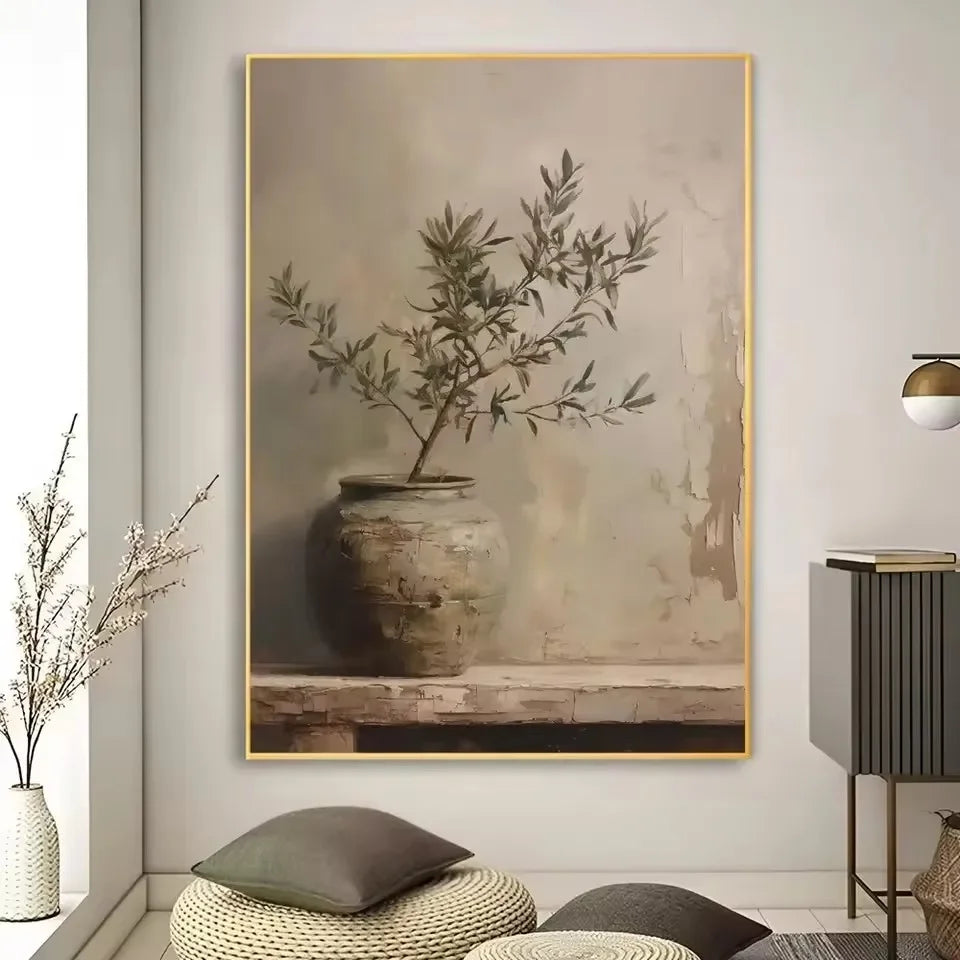 Art Deco Retro Floral Vase Canvas Wall Art Print, Frameless Modern Abstract Flower Poster for Home Decor, Aesthetic Room Deco