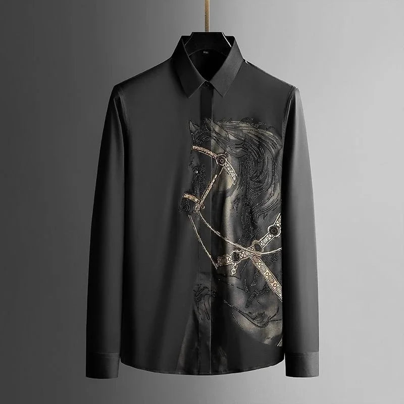 Ansoff men's long sleeve printed funny shirt with button-up design, featuring stylish print and high-quality fabric.