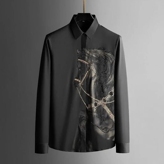 Ansoff men's long sleeve printed funny shirt with button-up design, featuring stylish print and high-quality fabric.
