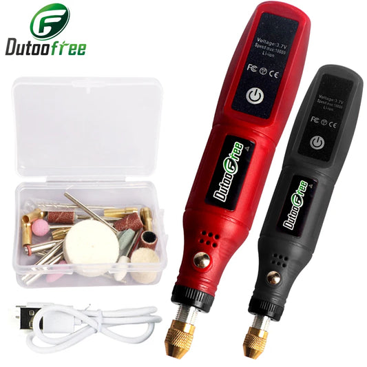 Ansoff cordless rotary tool kit with engraving pen and 24 accessories, suitable for woodworking, jewelry, metal, and glass engraving.