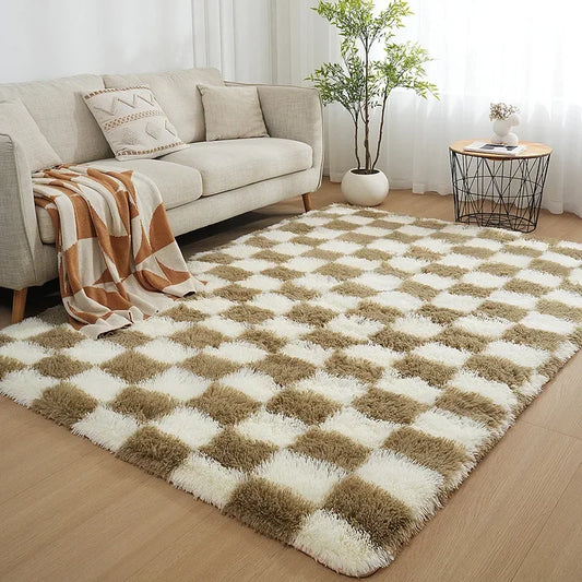 Nordic Style Checkered Mats for Living Room Coffee Table Bedroom Bedside Sofa Floor Carpet Plucked Soft Home Decoration Mat