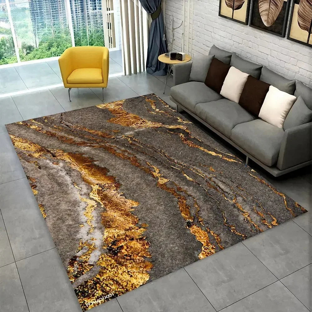 Sophisticated Nordic Blue and Gold Marble Floor Mat Geometric Carpet for Living Room or Bedroom Non-Slip Rug for Sofa Doormat