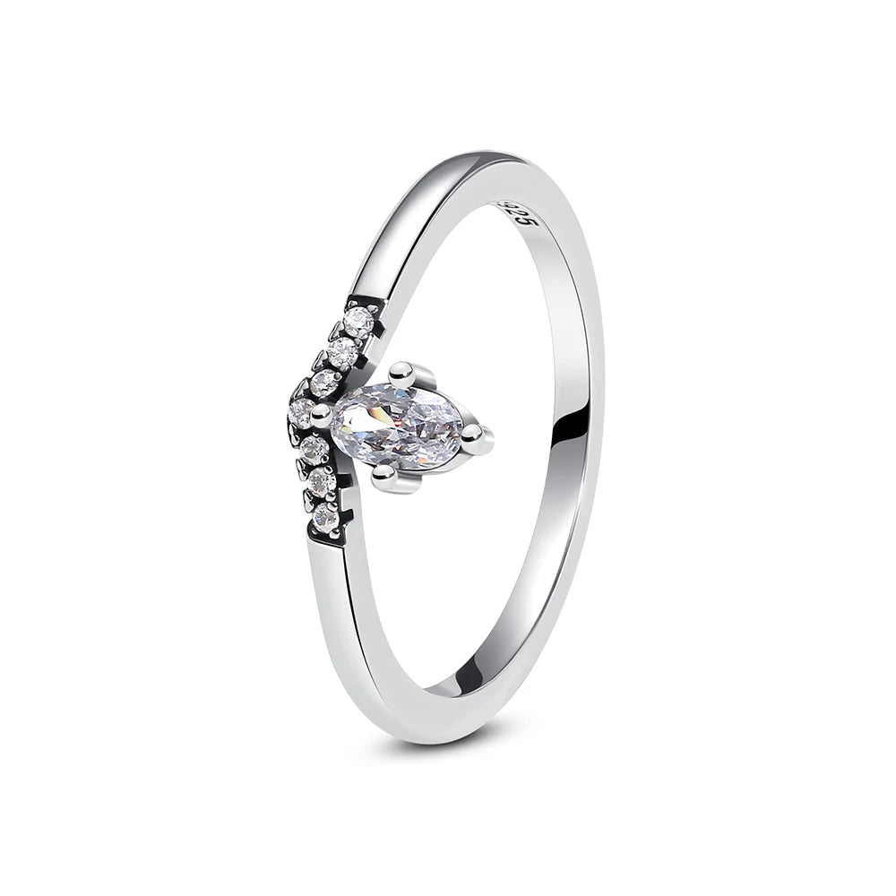 Sterling silver crown love heart wishbone ring with rose gold accents and crystals, jewelry piece by Ansoff for women.