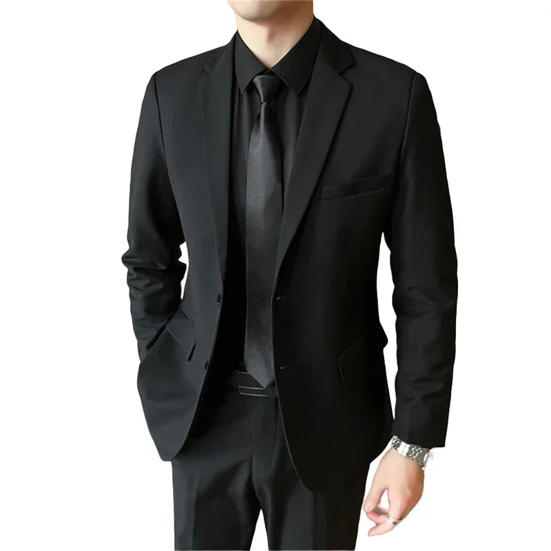 Men's casual formal suit by Ansoff, including blazer and trousers in solid color, ideal for business, wedding, or four-season wear.