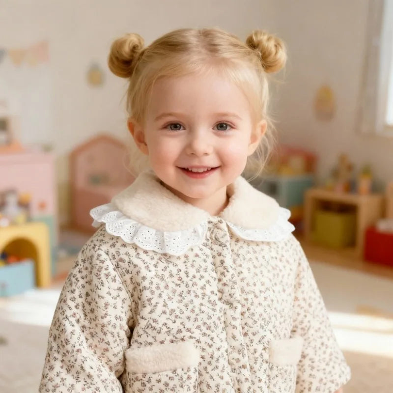 Fashion Baby Girl Winter Clothes Jacket Thick Lamb Lace Collar Infant Toddler Child Warm Floral Coat Baby Outwear Cotton 0-3y