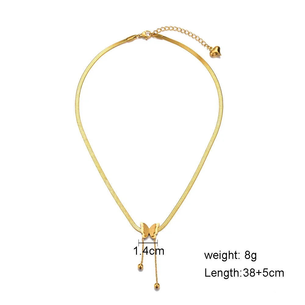 Vintage Butterfly Necklace Women Golden Stainless Steel Blade Snake Chains Aesthetic Charms Choker Women jewelry Gift To Mujer - Acros