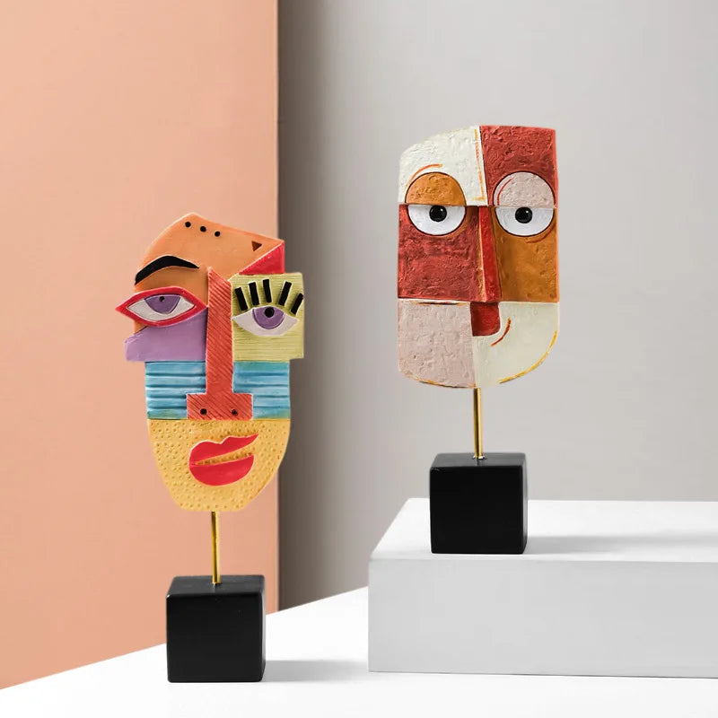 Creative Abstract Face Statue Home Decoration Modern Nordic Style Resin Art Sculpture Crafts Desktop Decors Ornaments