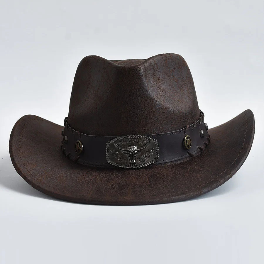 Ansoff Western cowboy hat for men and women, faux leather vintage cowboy hat with wide brim, perfect for costumes or casual wear.