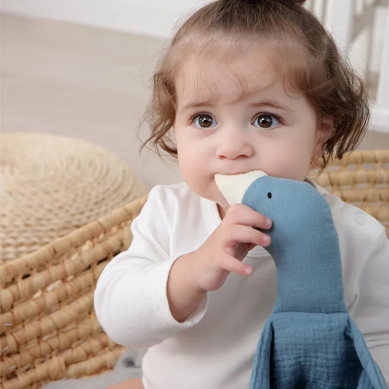 Soft cotton muslin baby security blanket with stuffed animal comforter, perfect for newborns and infants to soothe and snuggle.