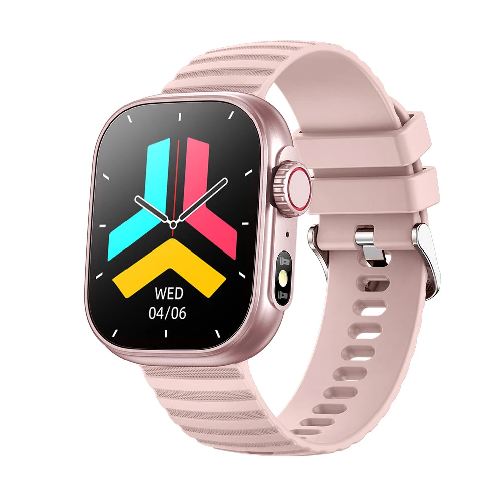 Ansoff men's smartwatch with flashlight, body temperature monitor, BT call, fitness features, waterproof design, black display.