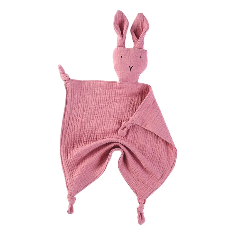 Ansoff baby soothe blanket with soft gauze bibs, teether, burp cloth, and rabbit doll for cuddling, comfort, and sleep aid.