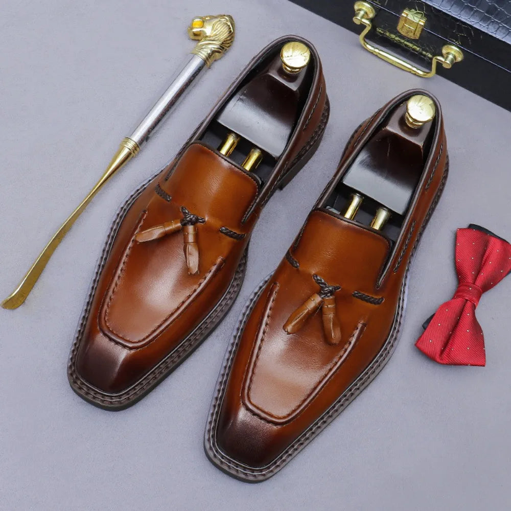 Men's Tassel-Trimmed Slip-On Shoes | Genuine Cowhide, Cross-Border Formal Business, Work & Casual Leather Footwear - Acros