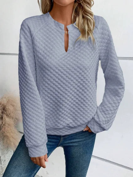 Women Sweatshirt 2025 Spring Autumn Latest Fashion Solid Color Deep V-Neck Pullover Long Sleeved Casual Hoodie Loose Sporty Top - Acros
