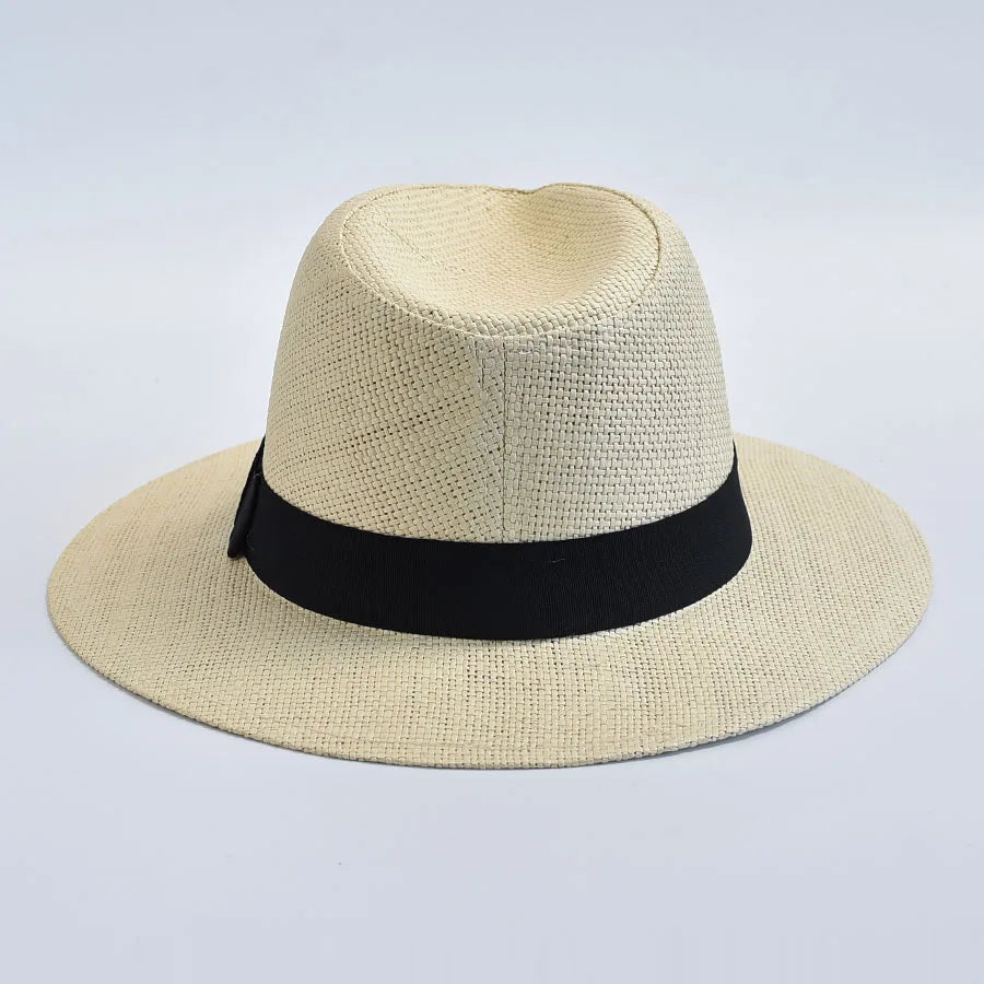 Ansoff summer casual straw hat for women and men, Panama trilby jazz style outdoor UV protection beach bonnet.