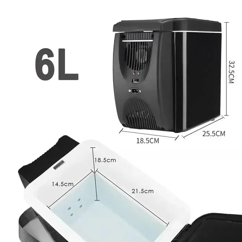 Ansoff portable mini car refrigerator and freezer with 6L capacity, compact thermoelectric cooler for fruits and beverages.