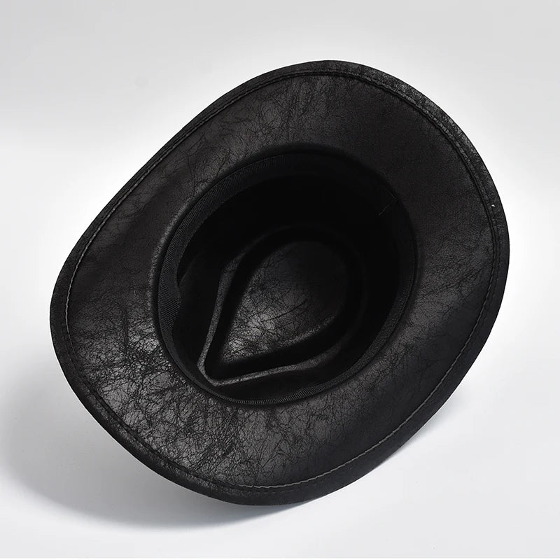 Ansoff Western cowboy hat made of faux leather, vintage style, featuring a wide brim and classic cowboy design for men and women.