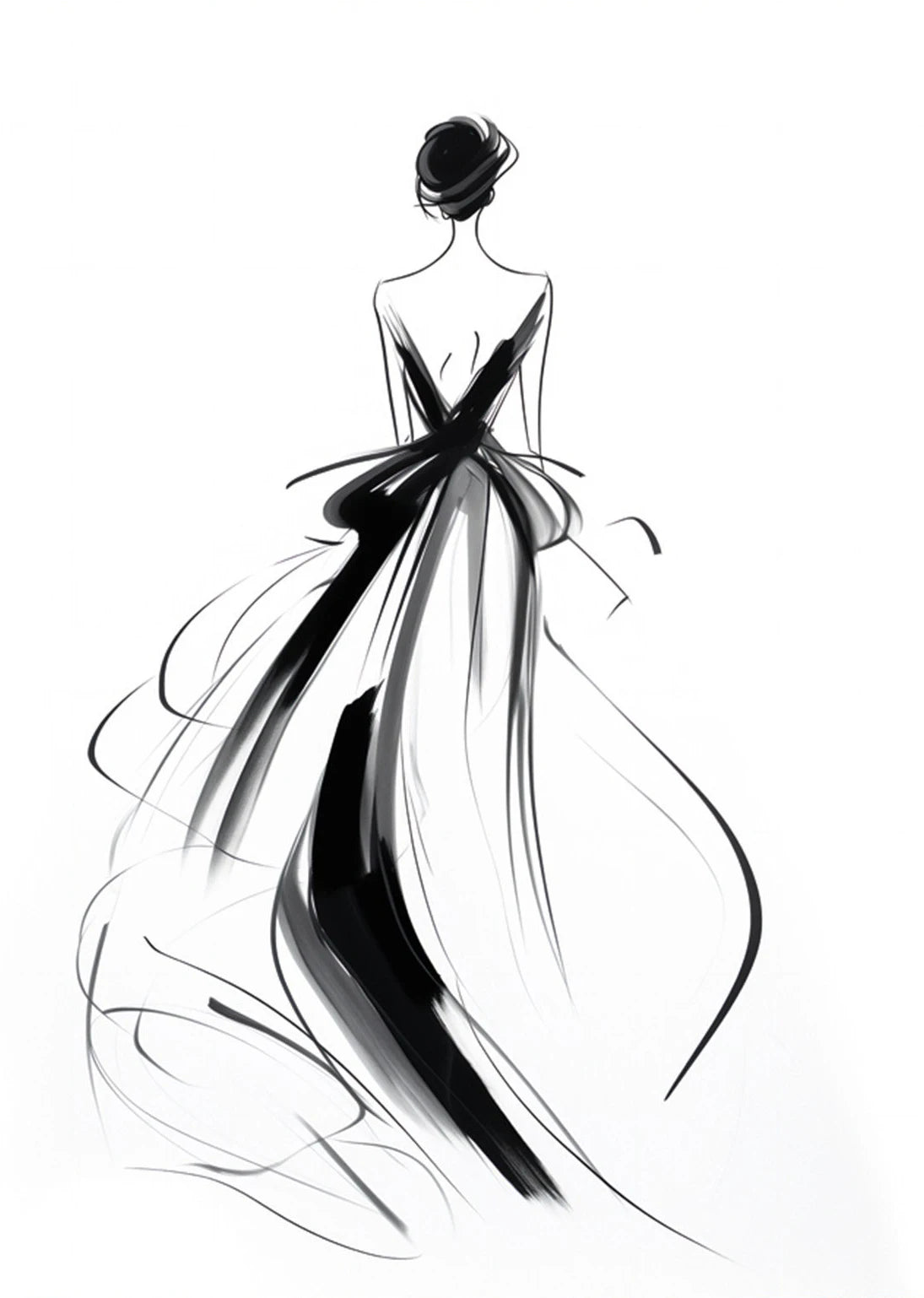 Fashion Design Sketch Abstract Woman Line Drawing Poster Print Canvas Painting Wall Art Picture for Living Room Home Decor Gift