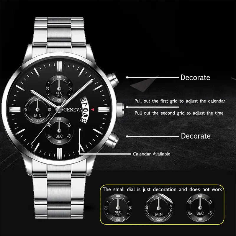 Luxury men's silver stainless steel quartz wristwatch by Ansoff with calendar and sleek design for business and formal wear.