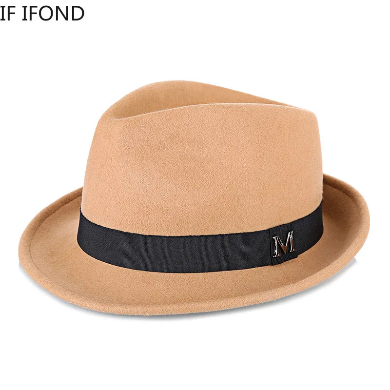 Men's winter felt fedora hat by Ansoff, featuring a thick wool construction, narrow brim, and classic jazz-style design.
