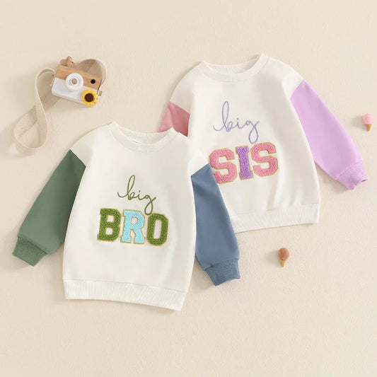 Kids Ansoff sweatshirt with long sleeves, crew neck, embroidery letters, perfect for spring and autumn boys and girls.