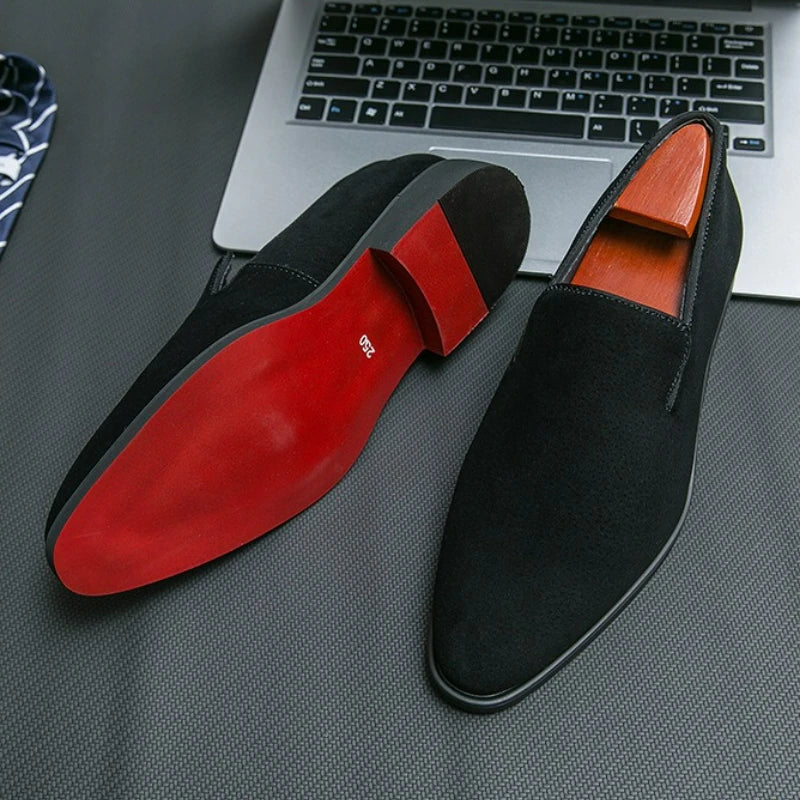 Men's Shoes Suede Leather Shoes Fashion Business Office Dress Shoes Brown Slip on Casual Shoe Red Sole Pointed Toe Male Loafers - Acros