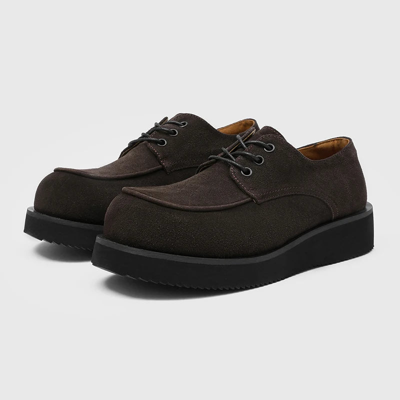 Men's Ansoff Derby shoes in black leather with thick soles, suitable for office, leisure, or parties, in autumn and winter styles.