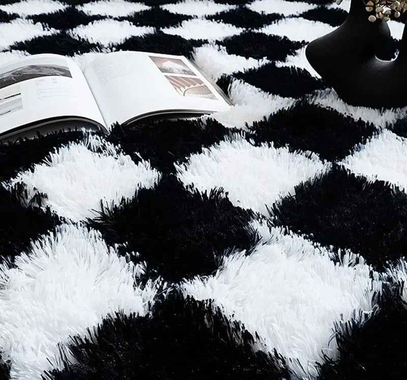 Nordic Style Checkered Mats for Living Room Coffee Table Bedroom Bedside Sofa Floor Carpet Plucked Soft Home Decoration Mat