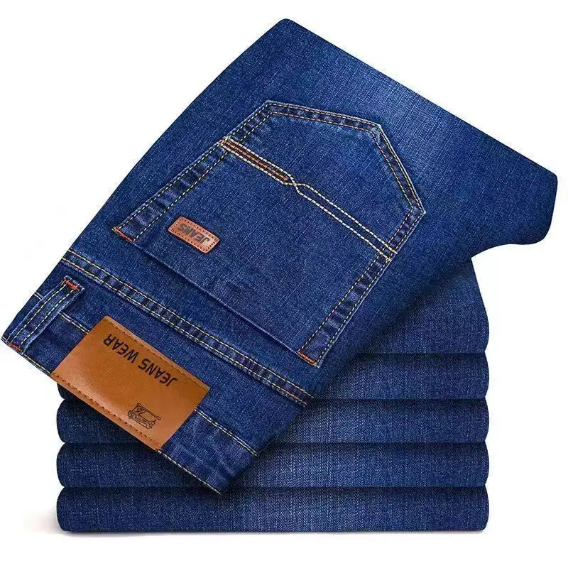 2025New JEAN Business Men's Jeans Casual Straight Fashion Classic Blue Black Work Denim Trousers Male Brand Clothing