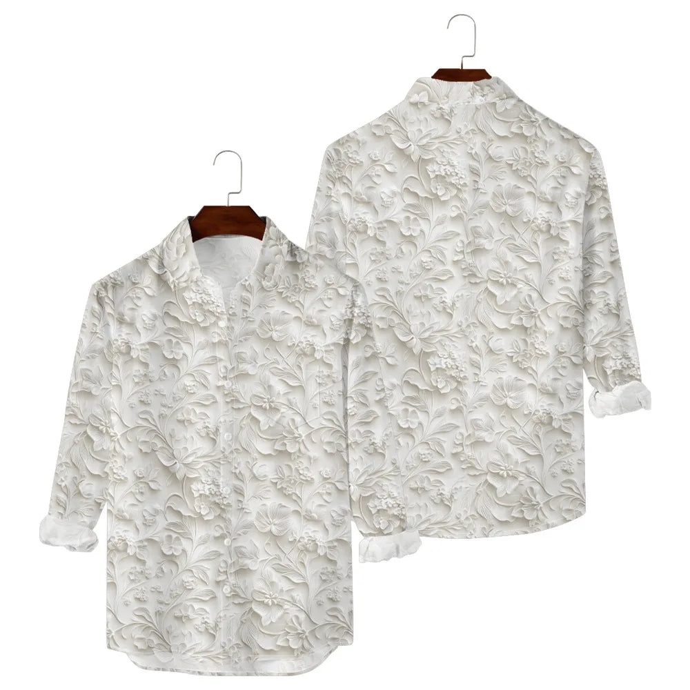 Ansoff Hawaiian button-up shirt with retro floral print, full sleeves, casual streetwear style, perfect for resort and travel wear.