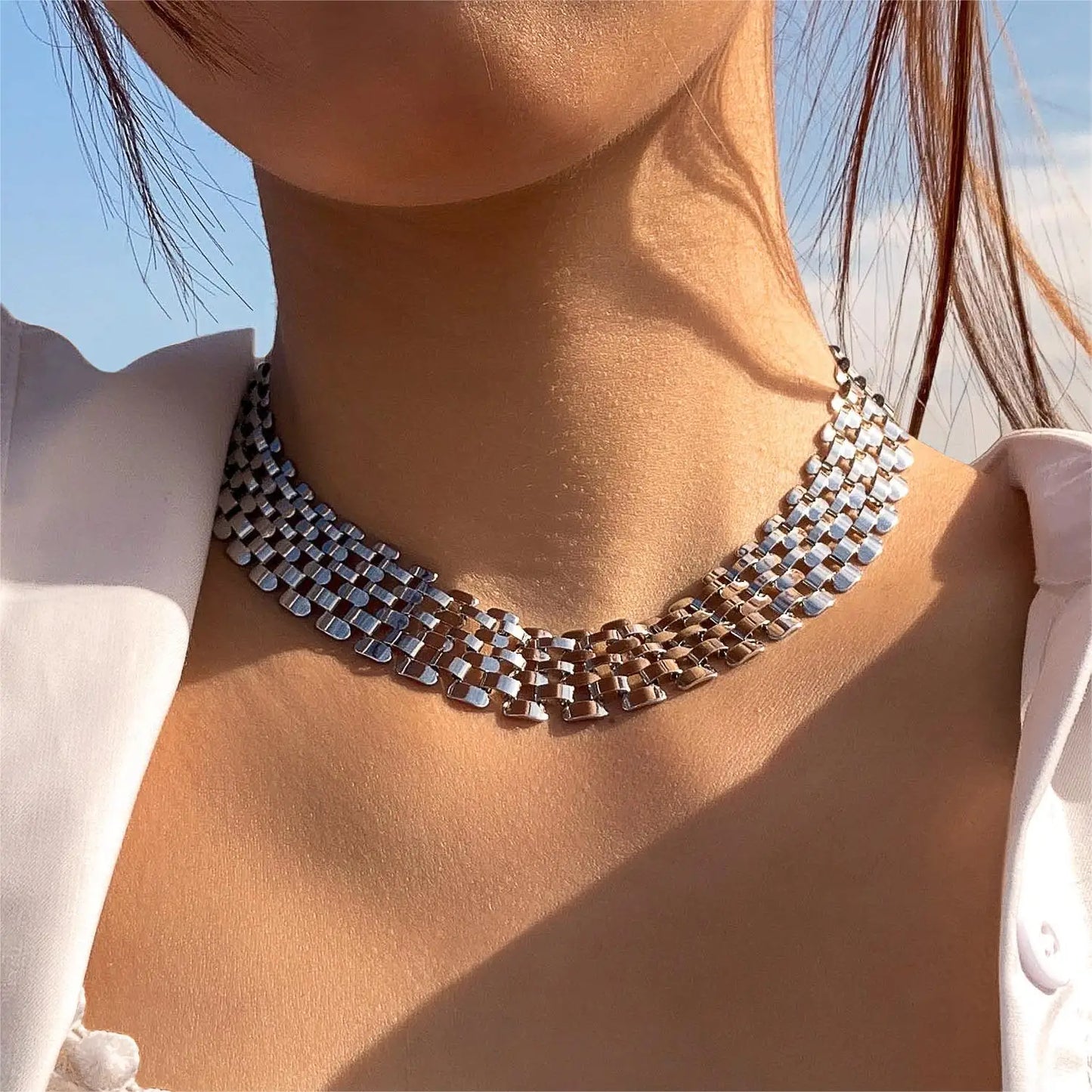 Docona Tocona Punk Heavy Metal Chain Choker Necklace for Women Fashion Gold Silver Color Alloy Simple Style Party Jewelry Collar